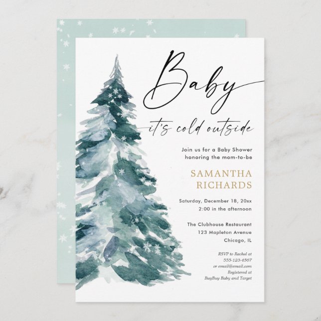 Baby it's cold outside modern calligraphy winter invitation (Front/Back)