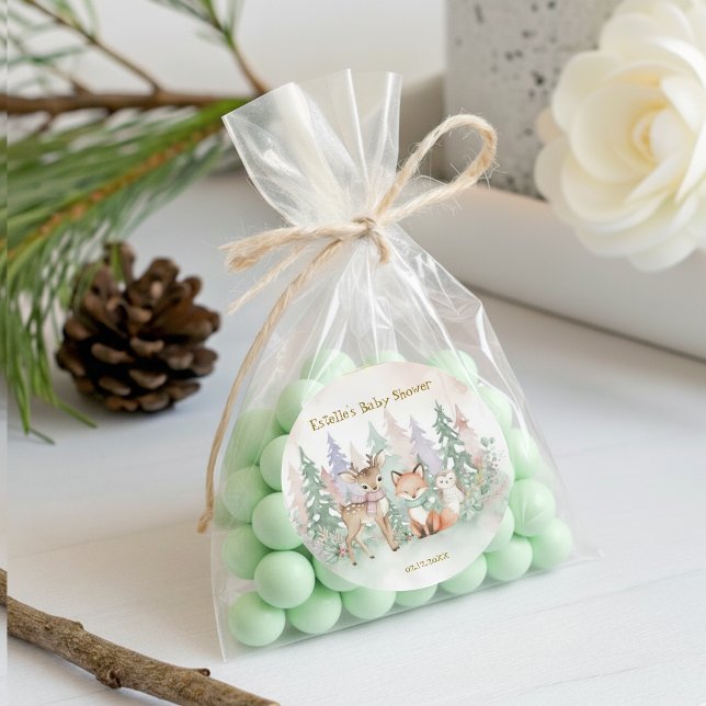 Baby It's Cold Outside modern Winter Woodland  Classic Round Sticker (Creator Uploaded)