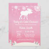 Baby its Cold Outside Moose Girl Baby Shower Invitation (Front/Back)
