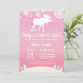 Baby its Cold Outside Moose Girl Baby Shower Invitation (Standing Front)
