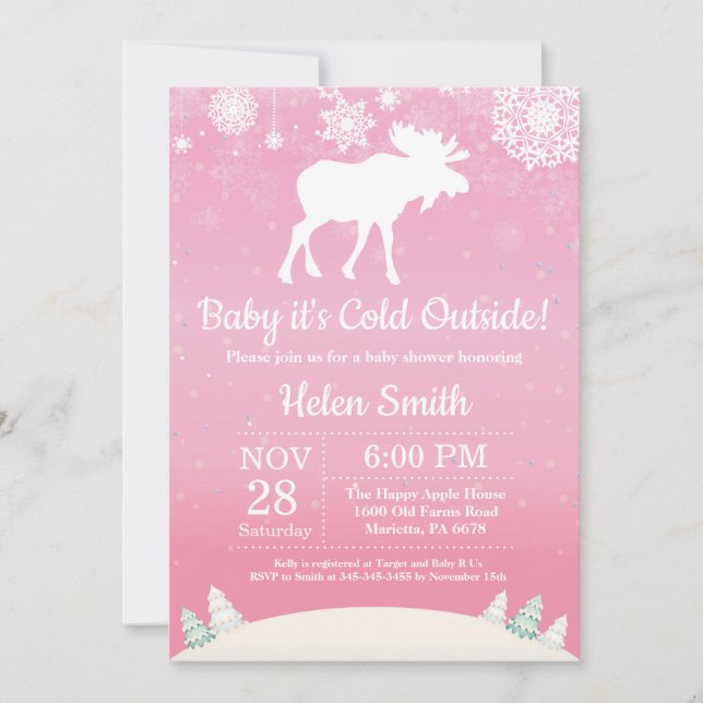 Baby its Cold Outside Moose Girl Baby Shower Invitation (Front)