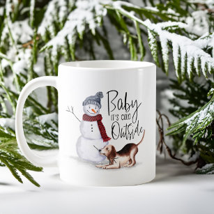 Baby It's Cold Outside Naughty Beagle & Snowman Coffee Mug