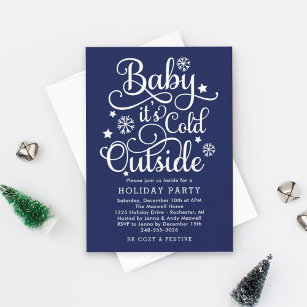 Baby Its Cold Outside Navy Blue Holiday Party Invitation