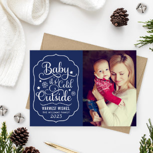 Baby Its Cold Outside Navy Blue Photo Holiday Card
