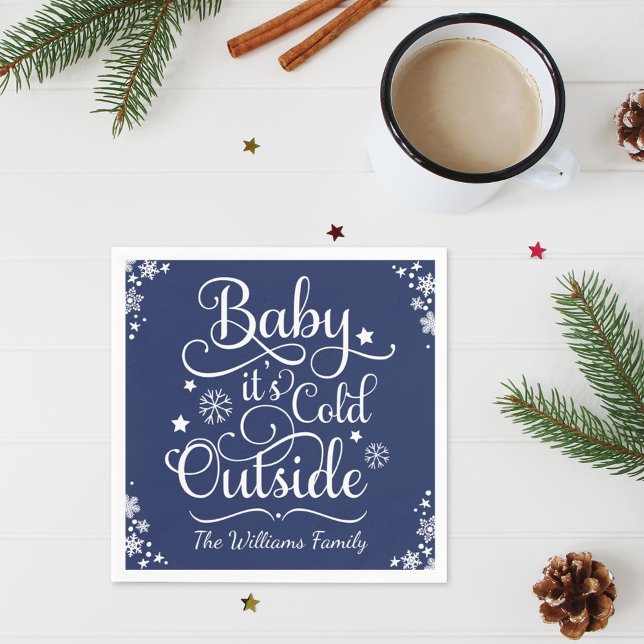 Baby Its Cold Outside Navy Personalized Holiday Paper Napkins (Creator Uploaded)
