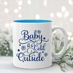 Baby Its Cold Outside Navy Script Blue Two-Tone Coffee Mug