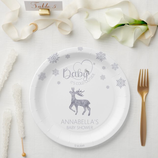 Baby it's Cold Outside Nordic Reindeer Baby Shower Paper Plates (Wedding)