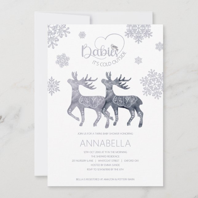 Baby it's Cold Outside Nordic Twins Baby Shower Invitation (Front)