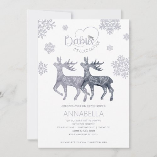 Baby its Cold Outside Nordic Twins Baby Shower Invitation