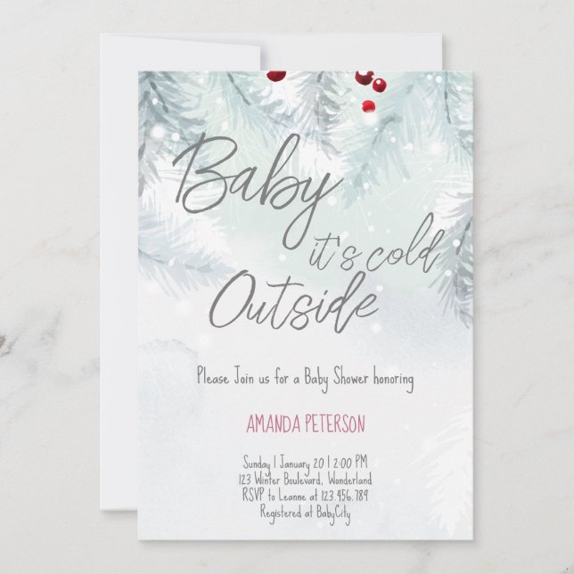 Baby It's Cold Outside pastel pine decorations Invitation (Front)