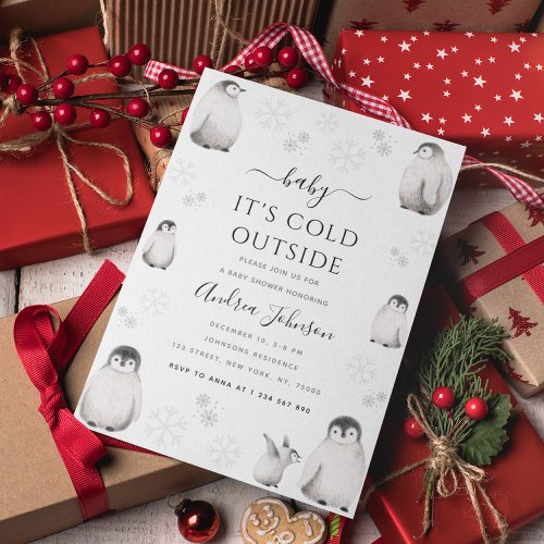 Baby Its Cold Outside Pencil Penguin Baby Shower  Save The Date