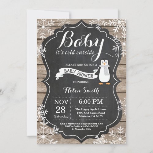 Baby its Cold Outside Penguin Baby Shower Invitation