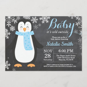 Baby its Cold Outside Penguin Boy Baby Shower Invitation