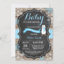 Baby its Cold Outside Penguin Boy Baby Shower Invitation