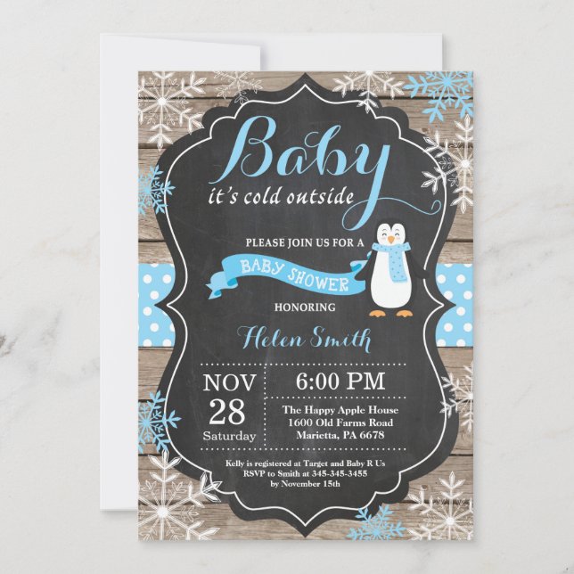 Baby its Cold Outside Penguin Boy Baby Shower Invitation (Front)