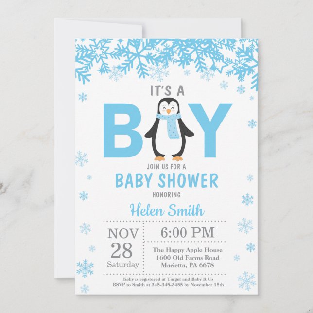 Baby its Cold Outside Penguin Boy Baby Shower Invitation (Front)