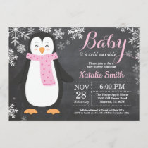 Baby its Cold Outside Penguin Girl Baby Shower Invitation