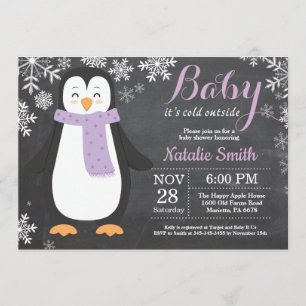 Baby its Cold Outside Penguin Girl Baby Shower Invitation