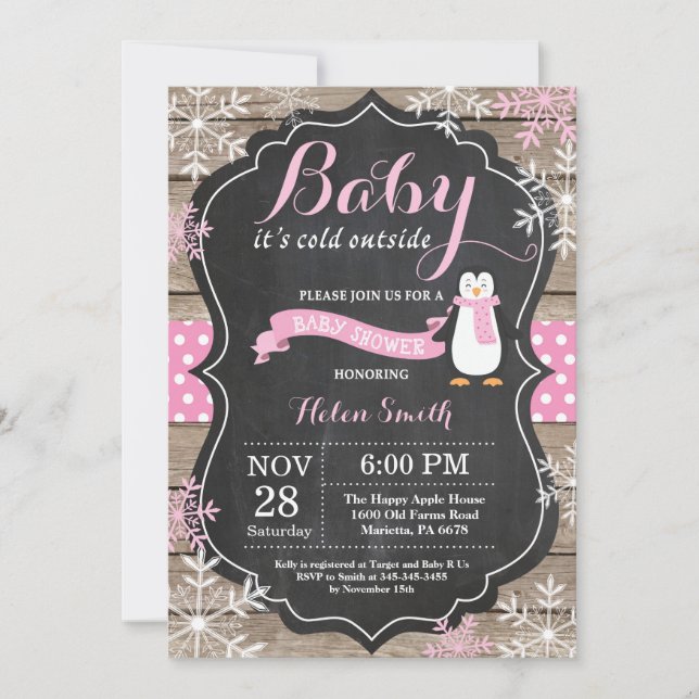 Baby its Cold Outside Penguin Girl Baby Shower Invitation (Front)