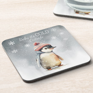 Baby It's Cold Outside Penguin Holiday Beverage Coaster