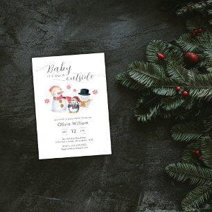 Baby It's Cold Outside Penguin Snowman Baby Shower Invitation