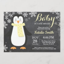 Baby its Cold Outside Penguin Yellow Baby Shower Invitation