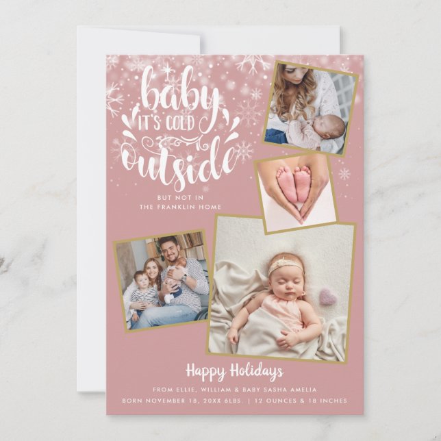 Baby It's Cold Outside Photo Girl Holiday Birth Announcement (Front)