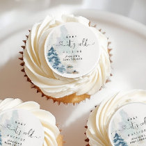 Baby its cold outside pine trees baby shower edible frosting rounds