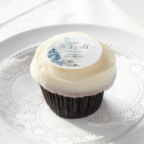Baby its cold outside pine trees baby shower edible frosting rounds