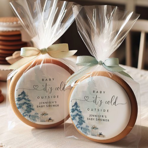 Baby its cold outside pine trees baby shower sugar cookie