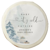 Baby its cold outside pine trees baby shower sugar cookie