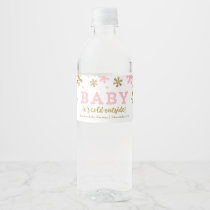 Baby It's Cold Outside, Pink and Gold Snowflake Water Bottle Label