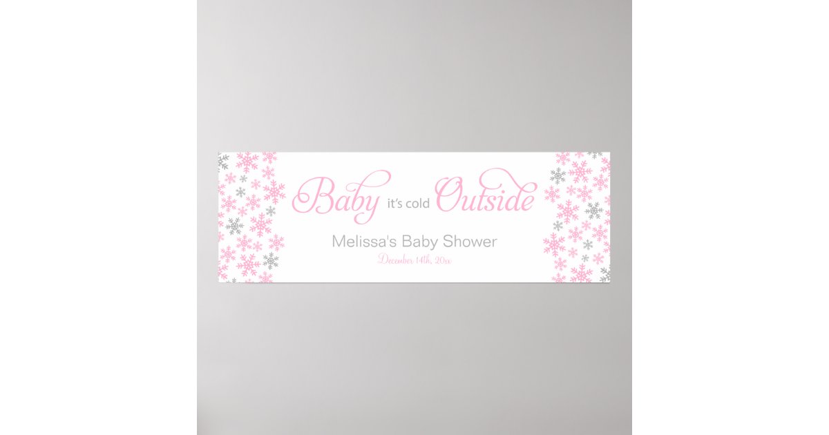 Baby It S Cold Outside Pink Baby Shower Banner Poster
