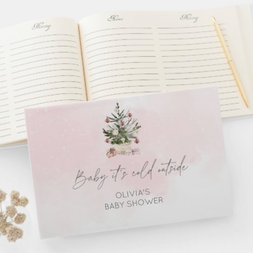 Baby its cold outside pink baby shower guest book