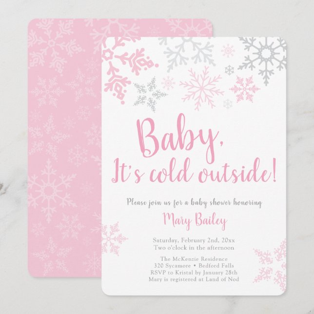 Baby It's Cold Outside Pink Baby Shower Invitation (Front/Back)
