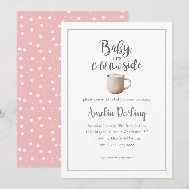 Baby It's Cold Outside Pink Baby Shower Invitation (Front/Back)