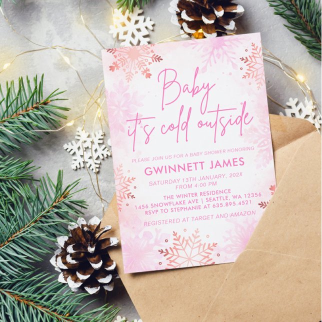 Baby Its Cold Outside Pink Baby Shower Invitation (Creator Uploaded)