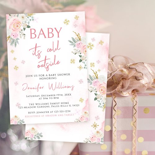 Baby its cold outside pink baby shower invitation
