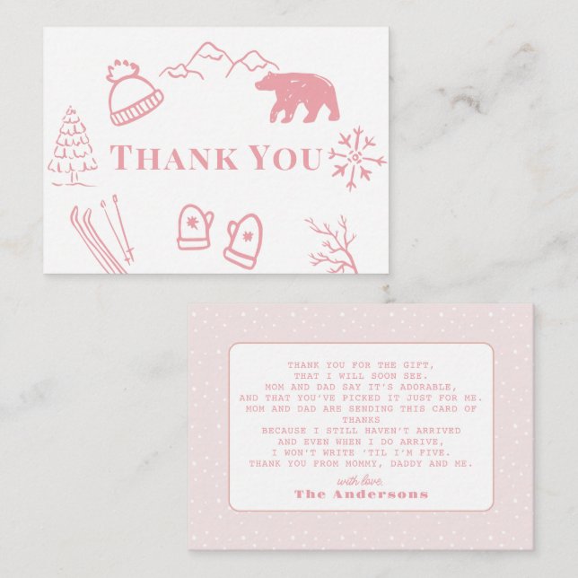 Baby It's Cold Outside Pink Baby Shower Thank You Note Card (Front/Back)