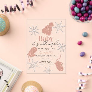 Baby It's Cold Outside Pink Beanie Baby Shower Acrylic Invitations