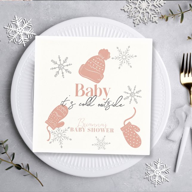 Baby It's Cold Outside Pink Beanie Baby Shower Napkins (Creator Uploaded)