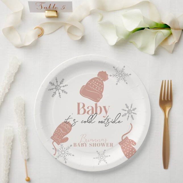 Baby It's Cold Outside Pink Beanie Baby Shower Paper Plates (Wedding)