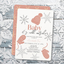 Baby Its Cold Outside Pink Beanie Girl Baby Shower Invitation