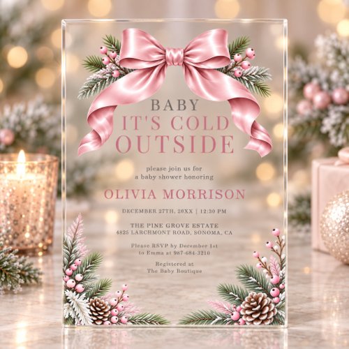 Winter Baby It's Cold Outside Pink baby shower invitation