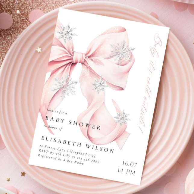 Baby It's Cold Outside Pink Bow Baby Shower Invitation (Creator Uploaded)