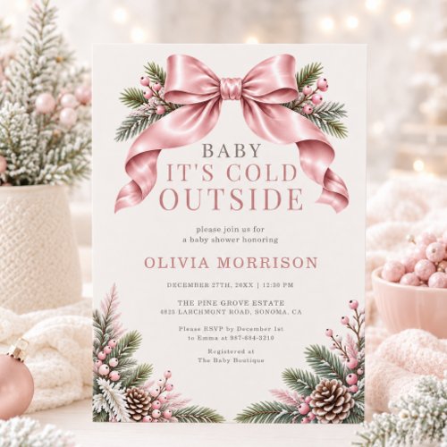 Winter Baby It's Cold Outside Pink baby shower invitation