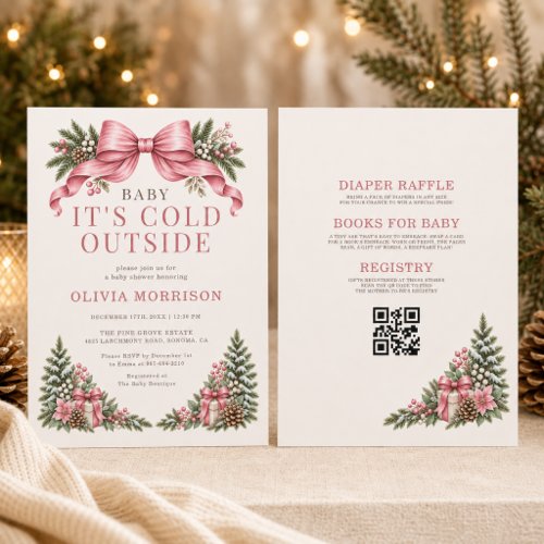 Baby It's Cold Outside Pink Bow Baby Shower Invitation