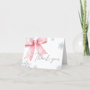Baby Its Cold Outside Pink Bow Baby Shower Letterpress Thank You Card