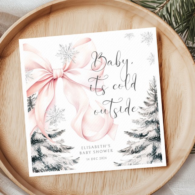 Baby It's Cold Outside Pink Bow Baby Shower Napkins (Creator Uploaded)