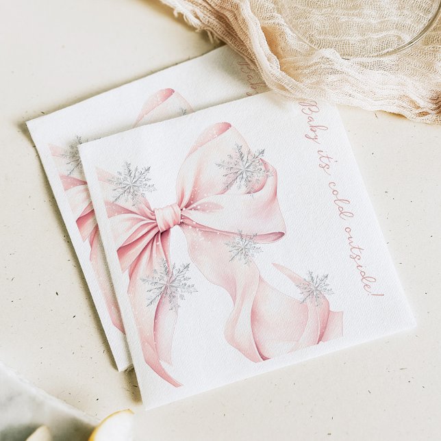 Baby It's Cold Outside Pink Bow Baby Shower Napkins (Creator Uploaded)
